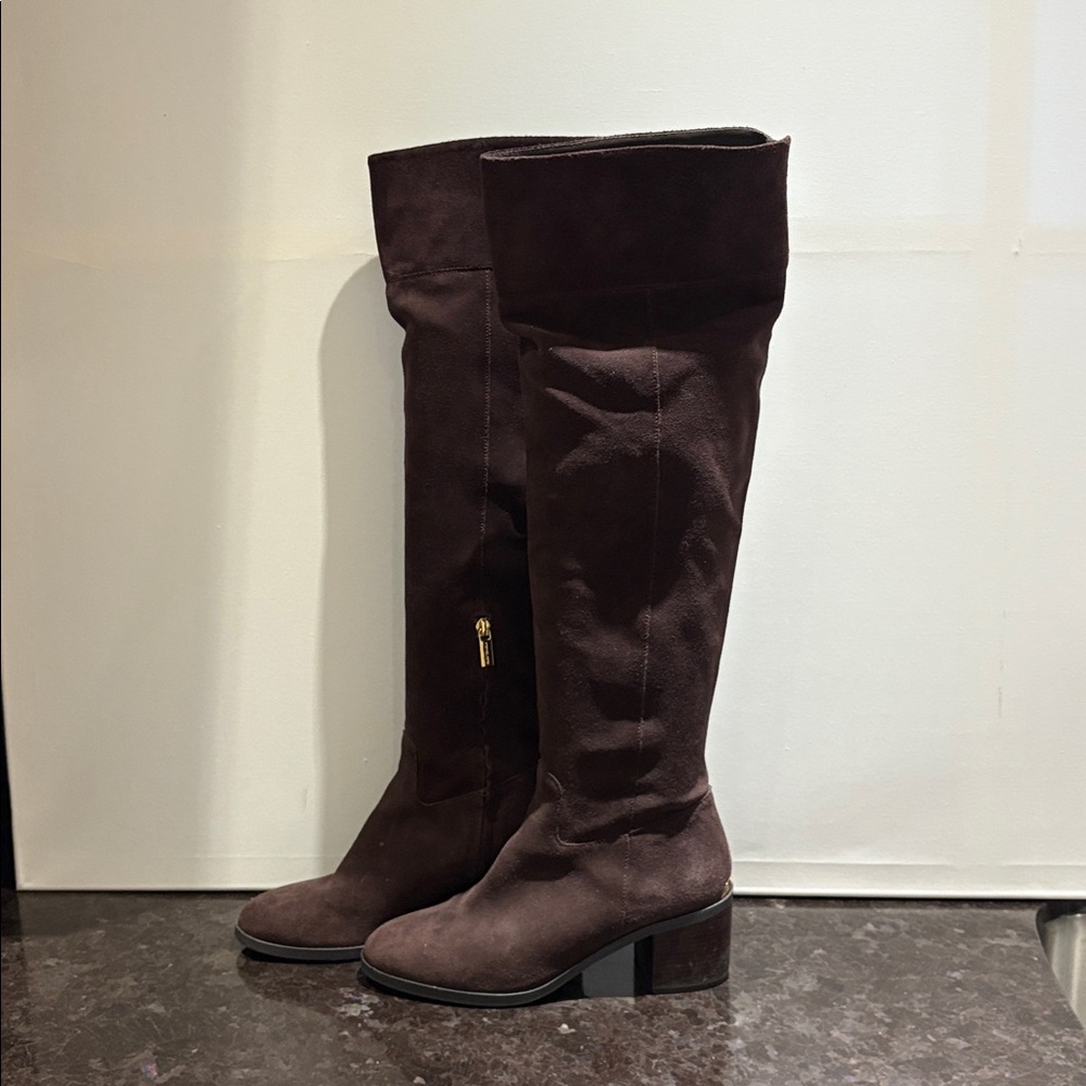Michael Kors Brown Suede Knee-High Boots. Size 8. Terrific shape. Gold hardware